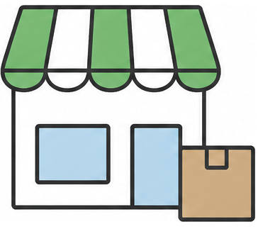 店舗と商品箱のイメージ